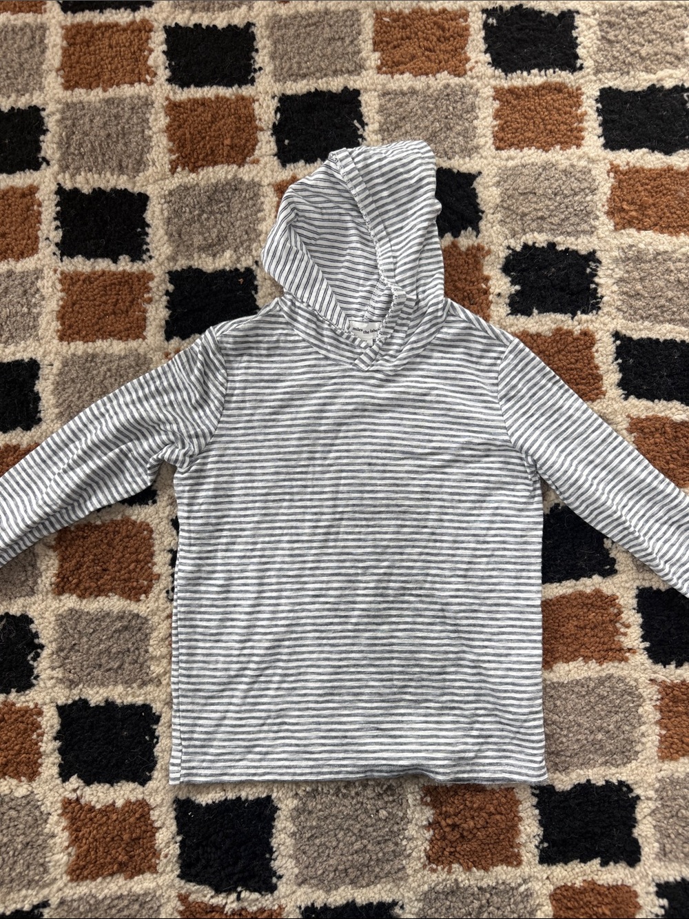 Kids Lightweight Hooded Long Sleeve Tee - Gray & White Stripes